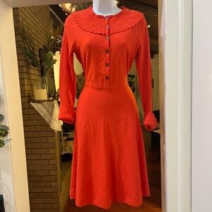 Orange wool BODEN Button-Up Sweater with Ruffled Collar
